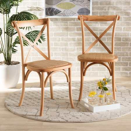 BAXTON STUDIO Tartan Mid-Century Brown Woven Rattan and Wood Dining Chair Set(2PC) PR 195-2PC-12390-ZORO